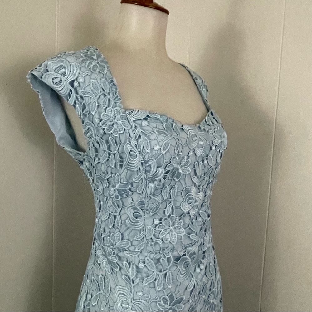 Alexia Admor Blue Lace Dress Women’s 6 Sheath Cap Sleeve Sweetheart Neckline - Picture 6 of 10
